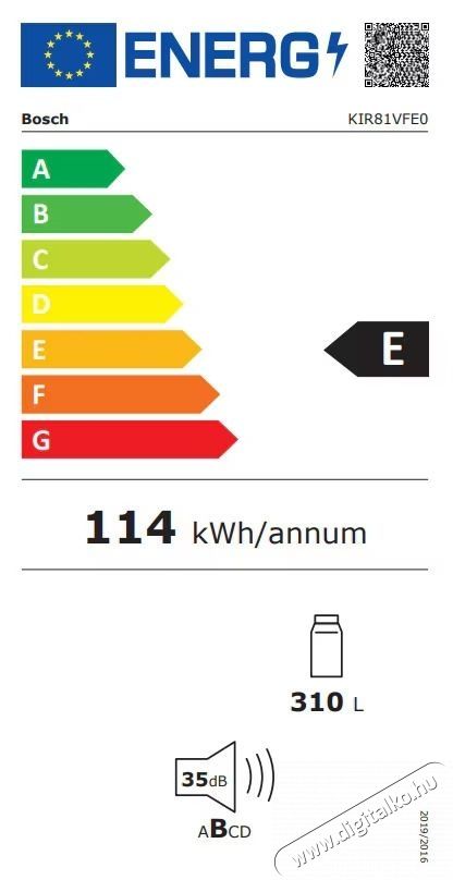 Bosch KIR81VFE0 Be&eacute;p&iacute;thető egyajt&oacute;s hűtőszekr&eacute;ny, 310 l, FreshSense, LED vil&aacute;g&iacute;t&aacute;s, E energiaoszt&aacute;ly, M 177,5 cm Konyhai term&eacute;kek - Hűtő, fagyaszt&oacute; (be&eacute;p&iacute;thető) - Egyajt&oacute;s hűtő - 533050
