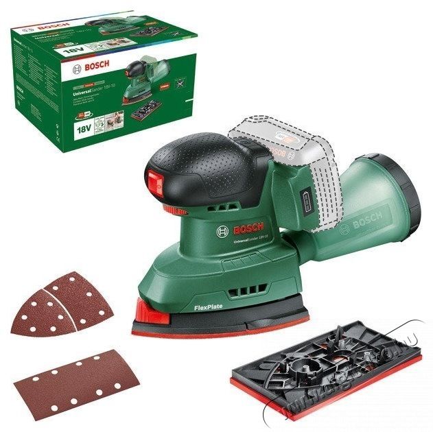 Bosch UniversalSander 18V-10 - akku &eacute;s t&ouml;ltő n&eacute;lk&uuml;l, karton (0.603.3E3.100) H&aacute;ztart&aacute;s / Otthon / K&uuml;lt&eacute;r - Szersz&aacute;m - Egy&eacute;b szersz&aacute;m - 518607