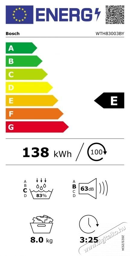 Bosch WTH83003BY Hőszivatty&uacute;s sz&aacute;r&iacute;t&oacute;g&eacute;p, 8 kg, 15 program, AutoDry technol&oacute;gia, EasyClean kondenz&aacute;tor, E energiaoszt&aacute;ly, feh&eacute;r H&aacute;ztart&aacute;s / Otthon / K&uuml;lt&eacute;r - Mos&oacute;g&eacute;p / sz&aacute;r&iacute;t&oacute;g&eacute;p - Sz&aacute;r&iacute;t&oacute;g&eacute;p - 536244
