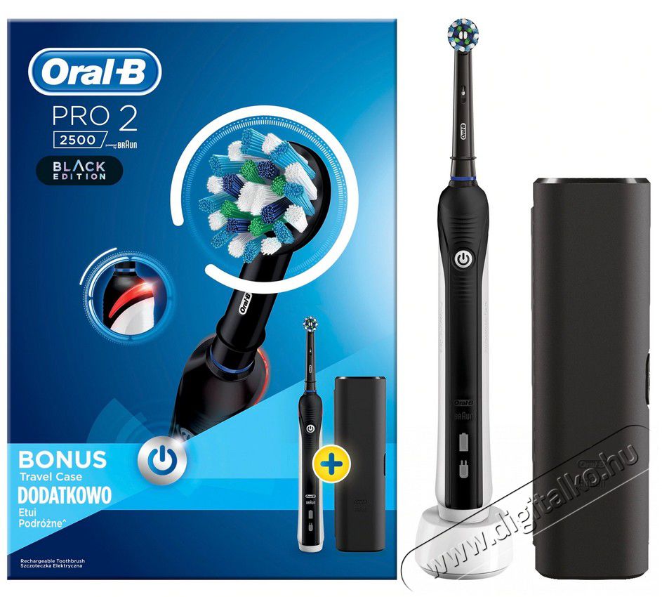 BRAUN Oral-B PRO 2 2500 fekete Cross Action elektromos fogkefe fejjel Szépségápolás / Egészség - Száj / fog ápolás - Elektromos fogkefe - 361707