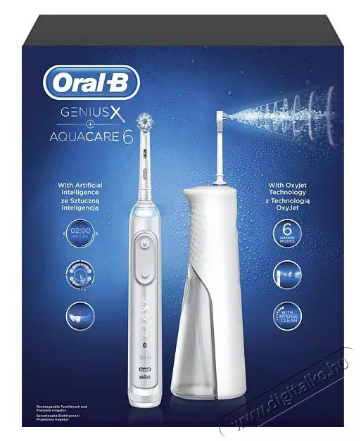 BRAUN Oral-B AquaCare6 Pro Expert fogkefe + Genius X/fehér/elektromos szájzuhany Újdonságok - Új termékek - 361694