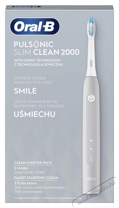BRAUN Oral-B Pulsonic Slim Clean 2000 elektromos fogkefe - szürke Szépségápolás / Egészség - Száj / fog ápolás - Elektromos fogkefe - 364057