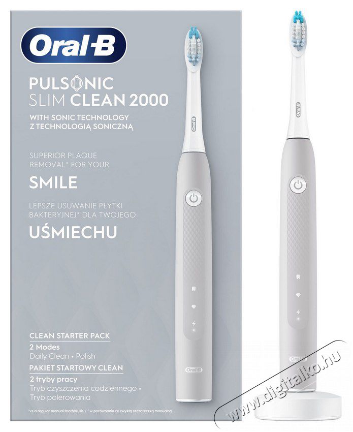 BRAUN Oral-B Pulsonic Slim Clean 2000 elektromos fogkefe - szürke Szépségápolás / Egészség - Száj / fog ápolás - Elektromos fogkefe - 364057