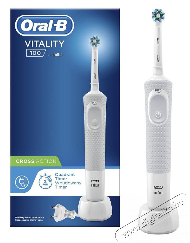 BRAUN Oral-B D100 Vitality fehér elektromos fogkefe Cross Action fejjel Szépségápolás / Egészség - Száj / fog ápolás - Elektromos fogkefe - 342694