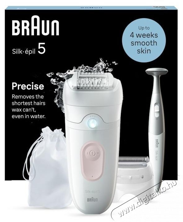 BRAUN Epil&aacute;tor Silk-&eacute;pil 5 5-230 Wet   Dry, MicroGrip, Smart Light, 28 csipesz, 2 sebess&eacute;gfokozat, Bikini Trimmer + 5 tartoz&eacute;k, Borotvafej + F&eacute;sű, Utaz&oacute;t&aacute;ska, Halv&aacute;ny r&oacute;zsasz&iacute;n Sz&eacute;ps&eacute;g&aacute;pol&aacute;s / Eg&eacute;szs&eacute;g - Szőrtelen&iacute;tő / borotva - Tart&oacute;s szőrtelen&iacute;tő - 533096