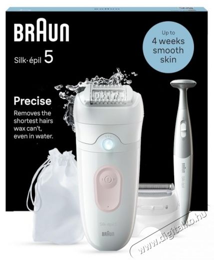 BRAUN Epil&aacute;tor Silk-&eacute;pil 5 5-230 Wet   Dry, MicroGrip, Smart Light, 28 csipesz, 2 sebess&eacute;gfokozat, Bikini Trimmer + 5 tartoz&eacute;k, Borotvafej + F&eacute;sű, Utaz&oacute;t&aacute;ska, Halv&aacute;ny r&oacute;zsasz&iacute;n Sz&eacute;ps&eacute;g&aacute;pol&aacute;s / Eg&eacute;szs&eacute;g - Szőrtelen&iacute;tő / borotva - Tart&oacute;s szőrtelen&iacute;tő - 533096