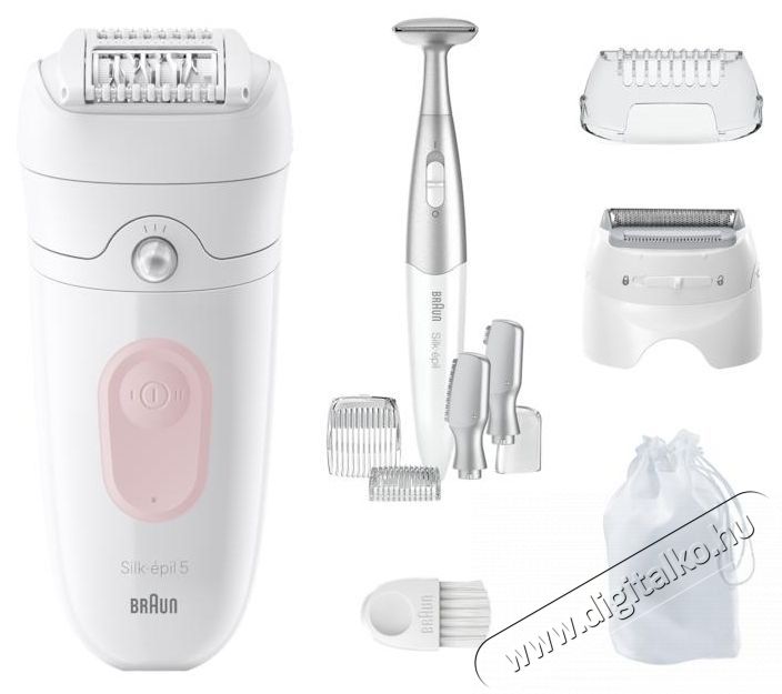 BRAUN Epil&aacute;tor Silk-&eacute;pil 5 5-230 Wet   Dry, MicroGrip, Smart Light, 28 csipesz, 2 sebess&eacute;gfokozat, Bikini Trimmer + 5 tartoz&eacute;k, Borotvafej + F&eacute;sű, Utaz&oacute;t&aacute;ska, Halv&aacute;ny r&oacute;zsasz&iacute;n Sz&eacute;ps&eacute;g&aacute;pol&aacute;s / Eg&eacute;szs&eacute;g - Szőrtelen&iacute;tő / borotva - Tart&oacute;s szőrtelen&iacute;tő - 533096