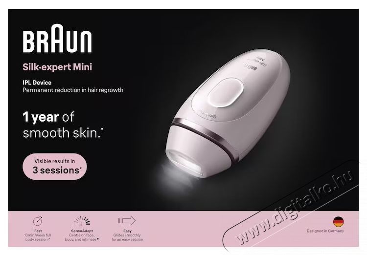 BRAUN IPL Silk Expert Mini PL1111 IPL epil&aacute;tor, SensoAdapt, 300000 impulzus, 3 intenzit&aacute;si szint, Test &eacute;s arc, Venus borotva, Utaz&oacute;t&aacute;ska, R&oacute;zsasz&iacute;n Sz&eacute;ps&eacute;g&aacute;pol&aacute;s / Eg&eacute;szs&eacute;g - Szőrtelen&iacute;tő / borotva - Női szőrtelen&iacute;tő - 533093