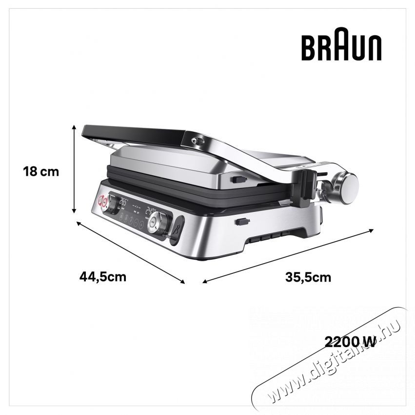 BRAUN MultiGrill 9Pro CG9167 kontakt grill, 2200 W, 3 főz&eacute;si m&oacute;d, maxim&aacute;lis hőm&eacute;rs&eacute;klet 265˚C, 3 program, s&uuml;t&eacute;si funkci&oacute;, főz&eacute;si hőm&eacute;rő, 3 k&eacute;szlet főzőlap, ez&uuml;st/fekete Konyhai term&eacute;kek - Konyhai kisg&eacute;p kieg&eacute;sz&iacute;tő - Szendvics / gofri / grill s&uuml;tő kieg&eacute;sz&iacute;tő - 533104