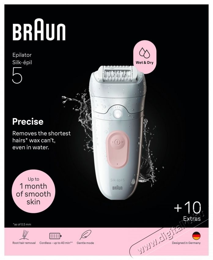 BRAUN Silk-&eacute;pil 5 5-251 nedves &eacute;s sz&aacute;raz epil&aacute;tor,  Borotvafej + v&aacute;g&oacute;f&eacute;sű, Kezdő fej, Bikinivonal-v&aacute;g&oacute;, Utaz&oacute;t&aacute;ska, Feh&eacute;r/R&oacute;zsasz&iacute;n Sz&eacute;ps&eacute;g&aacute;pol&aacute;s / Eg&eacute;szs&eacute;g - Szőrtelen&iacute;tő / borotva - Tart&oacute;s szőrtelen&iacute;tő - 533098