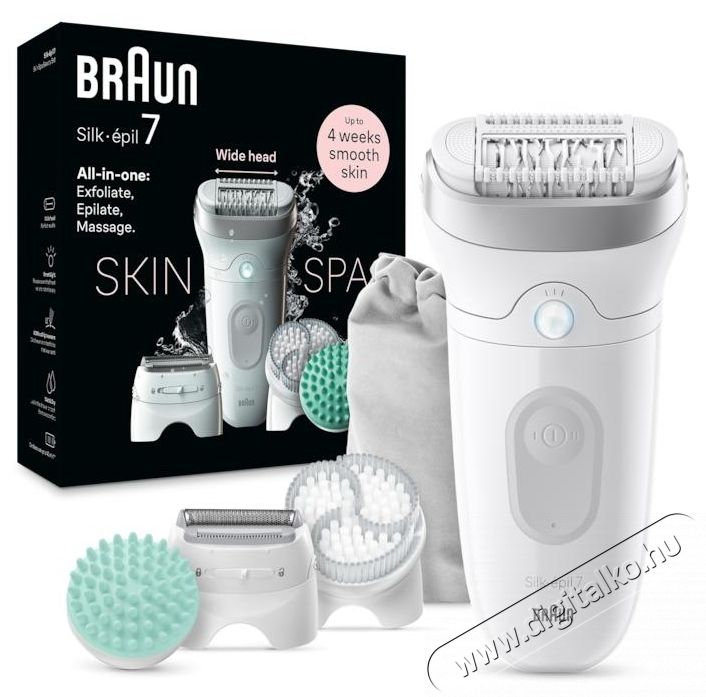 BRAUN Silk-&eacute;pil 7 7-081 SkinSpa epil&aacute;tor, Wet Dry, MicroGrip, Smart Light, 40 csipesz, 2 sebess&eacute;g, Borotvafej + f&eacute;sű, H&aacute;mlaszt&oacute; fej, Massz&aacute;zsfej, Utaz&oacute;t&aacute;ska, Feh&eacute;r/Sz&uuml;rke Sz&eacute;ps&eacute;g&aacute;pol&aacute;s / Eg&eacute;szs&eacute;g - Szőrtelen&iacute;tő / borotva - Tart&oacute;s szőrtelen&iacute;tő - 533100