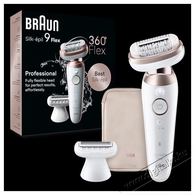 BRAUN Silk-&eacute;pil 9 9-030 Flex 360  Wet   Dry epil&aacute;tor, Smart Touch, 40 csipesz, 2 sebess&eacute;g, Borotvafej + f&eacute;sű, Utaz&oacute;t&aacute;ska, Feh&eacute;r/Bronz Sz&eacute;ps&eacute;g&aacute;pol&aacute;s / Eg&eacute;szs&eacute;g - Szőrtelen&iacute;tő / borotva - Női szőrtelen&iacute;tő - 533091