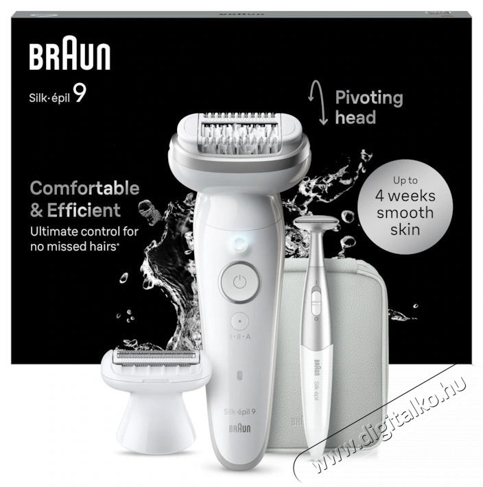 BRAUN Silk-&eacute;pil 9 9-241 WetDry epil&aacute;tor+kieg&eacute;sz&iacute;tők, Borotvafej + F&eacute;sű, 1 bőrrel &eacute;rintkező burkolat, Utaz&oacute;t&aacute;ska, Feh&eacute;r-Sz&uuml;rke Sz&eacute;ps&eacute;g&aacute;pol&aacute;s / Eg&eacute;szs&eacute;g - Szőrtelen&iacute;tő / borotva - Női szőrtelen&iacute;tő - 533095