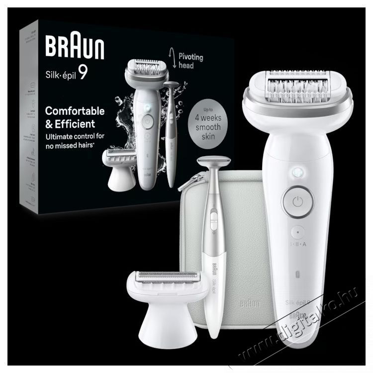 BRAUN Silk-&eacute;pil 9 9-241 WetDry epil&aacute;tor+kieg&eacute;sz&iacute;tők, Borotvafej + F&eacute;sű, 1 bőrrel &eacute;rintkező burkolat, Utaz&oacute;t&aacute;ska, Feh&eacute;r-Sz&uuml;rke Sz&eacute;ps&eacute;g&aacute;pol&aacute;s / Eg&eacute;szs&eacute;g - Szőrtelen&iacute;tő / borotva - Női szőrtelen&iacute;tő - 533095