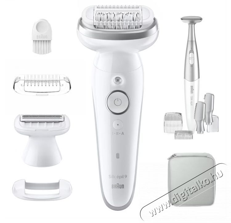 BRAUN Silk-&eacute;pil 9 9-241 WetDry epil&aacute;tor+kieg&eacute;sz&iacute;tők, Borotvafej + F&eacute;sű, 1 bőrrel &eacute;rintkező burkolat, Utaz&oacute;t&aacute;ska, Feh&eacute;r-Sz&uuml;rke Sz&eacute;ps&eacute;g&aacute;pol&aacute;s / Eg&eacute;szs&eacute;g - Szőrtelen&iacute;tő / borotva - Női szőrtelen&iacute;tő - 533095