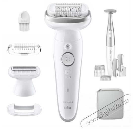 BRAUN Silk-&eacute;pil 9 9-241 WetDry epil&aacute;tor+kieg&eacute;sz&iacute;tők, Borotvafej + F&eacute;sű, 1 bőrrel &eacute;rintkező burkolat, Utaz&oacute;t&aacute;ska, Feh&eacute;r-Sz&uuml;rke Sz&eacute;ps&eacute;g&aacute;pol&aacute;s / Eg&eacute;szs&eacute;g - Szőrtelen&iacute;tő / borotva - Női szőrtelen&iacute;tő - 533095