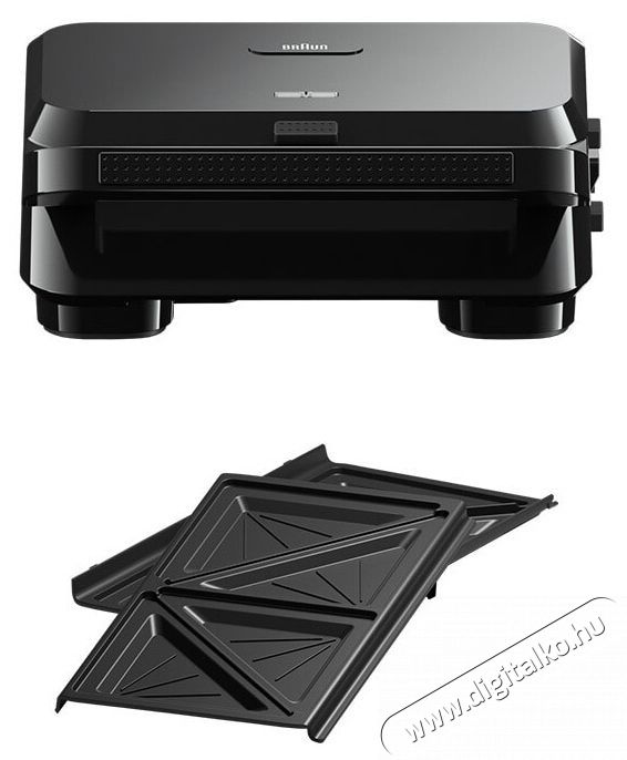 BRAUN Szendvicss&uuml;tő, 800W, kivehető t&aacute;ny&eacute;r, pr&eacute;mium tapad&aacute;smentes bevonat, fekete Konyhai term&eacute;kek - Konyhai kisg&eacute;p (s&uuml;t&eacute;s / főz&eacute;s / hűt&eacute;s / &eacute;telk&eacute;sz&iacute;t&eacute;s) - Melegszendvics / gofri s&uuml;tő - 533106
