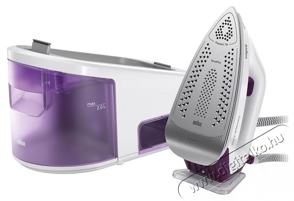 BRAUN CareStyle 3 Pro IS3155VI Gőz&aacute;llom&aacute;s, 6.5bar, 125g/perc gőznyom&aacute;s, 430g/perc gőzl&ouml;ket, 2l tart&aacute;ly, EloxalPlus talp, FreeGlide 3D technol&oacute;gia, Feh&eacute;r/Lila H&aacute;ztart&aacute;s / Otthon / K&uuml;lt&eacute;r - Vasal&oacute; - Gőz&aacute;llom&aacute;s - 533125