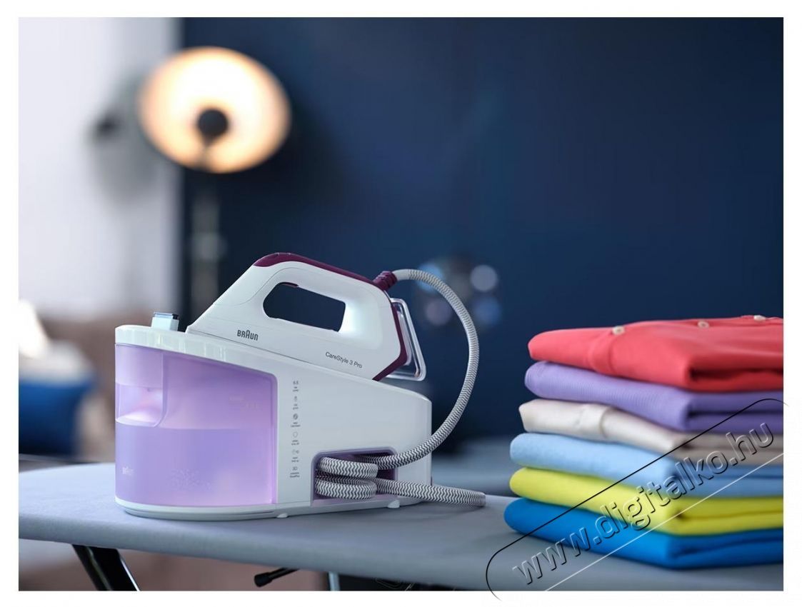 BRAUN CareStyle 3 Pro IS3155VI Gőz&aacute;llom&aacute;s, 6.5bar, 125g/perc gőznyom&aacute;s, 430g/perc gőzl&ouml;ket, 2l tart&aacute;ly, EloxalPlus talp, FreeGlide 3D technol&oacute;gia, Feh&eacute;r/Lila H&aacute;ztart&aacute;s / Otthon / K&uuml;lt&eacute;r - Vasal&oacute; - Gőz&aacute;llom&aacute;s - 533125