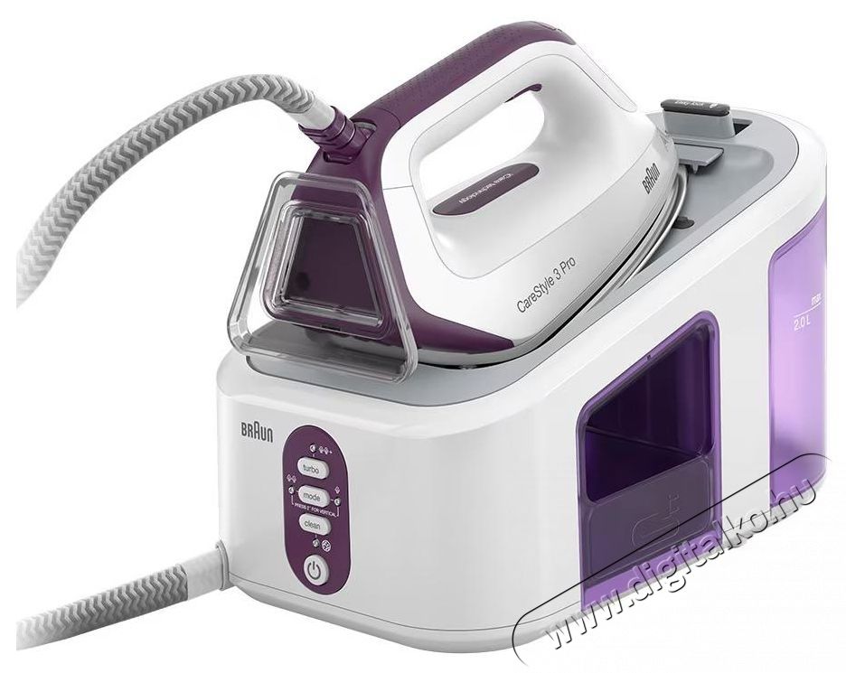 BRAUN CareStyle 3 Pro IS3155VI Gőz&aacute;llom&aacute;s, 6.5bar, 125g/perc gőznyom&aacute;s, 430g/perc gőzl&ouml;ket, 2l tart&aacute;ly, EloxalPlus talp, FreeGlide 3D technol&oacute;gia, Feh&eacute;r/Lila H&aacute;ztart&aacute;s / Otthon / K&uuml;lt&eacute;r - Vasal&oacute; - Gőz&aacute;llom&aacute;s - 533125