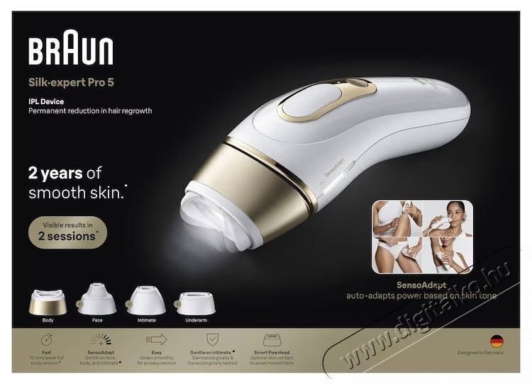 BRAUN Silk-expert PRO 5 PL5412 IPL epil&aacute;tor, Automatikus &eacute;s folyamatos &eacute;rz&eacute;kelő Skin Pro 2.0, Feh&eacute;r/Arany Sz&eacute;ps&eacute;g&aacute;pol&aacute;s / Eg&eacute;szs&eacute;g - Szőrtelen&iacute;tő / borotva - Tart&oacute;s szőrtelen&iacute;tő - 536271