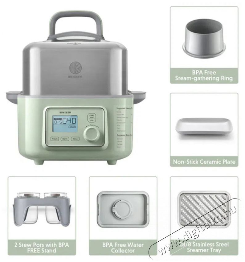 Buydeem G564 z&ouml;ld Konyhai term&eacute;kek - Konyhai kisg&eacute;p (s&uuml;t&eacute;s / főz&eacute;s / hűt&eacute;s / &eacute;telk&eacute;sz&iacute;t&eacute;s) - L&eacute;gkever&eacute;ses főzőg&eacute;p / elektromos kukta / multifunkci&oacute;s s&uuml;tő - 530698