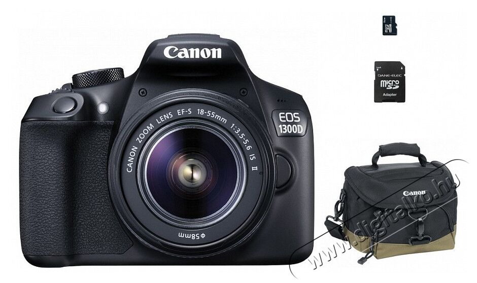 CANON EOS 1300D + 18-55mm IS II + 100EG táska + 8GB SD kártya Kit Fényképezőgép / kamera - DSLR tükörreflexes fényképezőgép - 303515