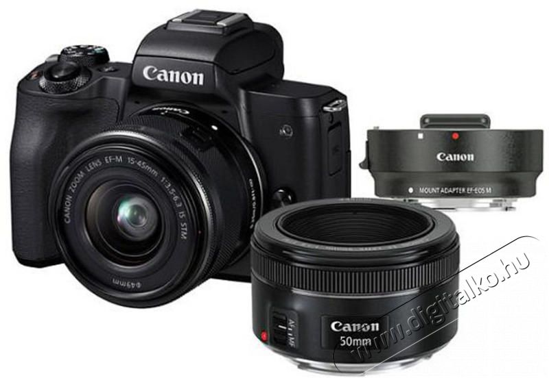 CANON EOS M50 EF-M 15-45mm EF 50mm f/1.8 adapter Kit fekete F&eacute;nyk&eacute;pezőg&eacute;p / kamera - Kompakt f&eacute;nyk&eacute;pezőg&eacute;p - F&eacute;lprofi tud&aacute;s&uacute; kompakt - 337746