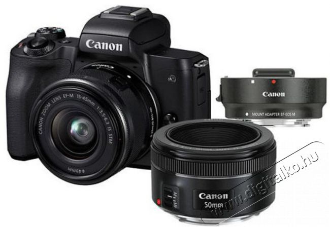CANON EOS M50 EF-M 15-45mm EF 50mm f/1.8 adapter Kit fekete F&eacute;nyk&eacute;pezőg&eacute;p / kamera - Kompakt f&eacute;nyk&eacute;pezőg&eacute;p - F&eacute;lprofi tud&aacute;s&uacute; kompakt - 337746