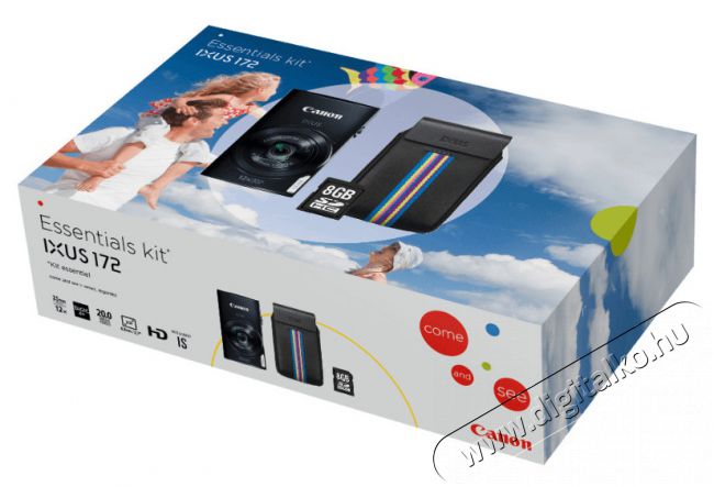 CANON IXUS 172 Essential kit (DCC-1350 táska + 8GB SD kártya) - fekete Fényképezőgép / kamera - Kompakt fényképezőgép - Normál tudású kompakt - 295789