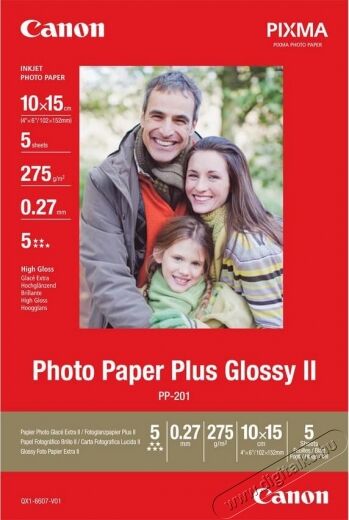 CANON PP-201 5/10X15 275g GLOSSY Fotó-Videó kiegészítők - Kisméretű fotónyomtató - Fotópapír - 328026