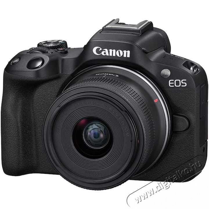 CANON EOS R50 t&uuml;k&ouml;r n&eacute;lk&uuml;li kamera, 24.2 MP, 4K + 18-45 mm objekt&iacute;v, Fekete (5811C033AA) F&eacute;nyk&eacute;pezőg&eacute;p / kamera - MILC cser&eacute;lhető objekt&iacute;ves kompakt f&eacute;nyk&eacute;pezőg&eacute;p - 534772