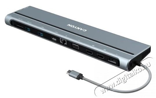 Canyon HUB 14-in-1, USB-C, 1xUSB3.0, 1xUSB2.0, 1xUSB-A 3.2, 1xUSB-C 3.2, 1xHDMI, VGA, Ethernet, Audio,szürke - CNS-HDS90 Iroda és számítástechnika - Notebook kiegészítő - USB hub / elosztó - 479684