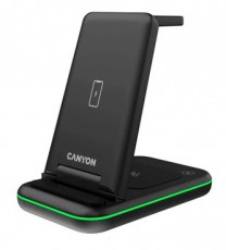 Canyon WS-304 3-in-1 15W univerz&aacute;lis vezet&eacute;k n&eacute;lk&uuml;li t&ouml;ltő adapter fekete (Qi) Akkuk &eacute;s t&ouml;ltők - Li-ion akkumul&aacute;tor &eacute;s t&ouml;ltő (gy&aacute;ri) - T&ouml;ltő / h&aacute;l&oacute;zati adapter - 500216