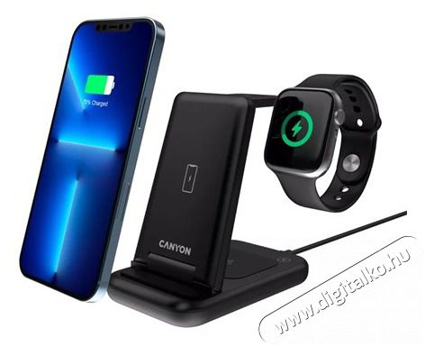 Canyon WS-304 3-in-1 15W univerz&aacute;lis vezet&eacute;k n&eacute;lk&uuml;li t&ouml;ltő adapter fekete (Qi) Akkuk &eacute;s t&ouml;ltők - Li-ion akkumul&aacute;tor &eacute;s t&ouml;ltő (gy&aacute;ri) - T&ouml;ltő / h&aacute;l&oacute;zati adapter - 500216