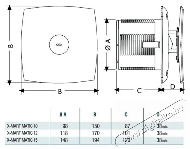 Cata X-MART 10 MATIC INOX T szellőztető ventilátor Háztartás / Otthon / Kültér - Ventilátor / Légkondicionáló - Fali / mennyezeti ventilátor - 378737