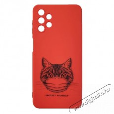 Cellect CEL-DES5-SAM-A325G-R Galaxy A32 5G piros maszkos macska mintás szilikon hátlap Mobil / Kommunikáció / Smart - Mobiltelefon kiegészítő / tok - Tok / hátlap - 394118