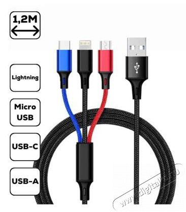 Cellect MDCU-3IN1 1,2m microUSB/Type C/Lightning adat- és töltőkábel Mobil / Kommunikáció / Smart - Mobiltelefon kiegészítő / tok - Kábel / átalakító - 478037