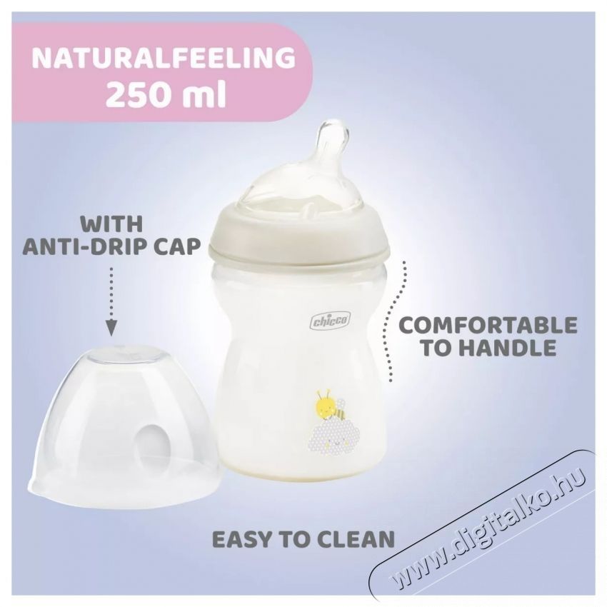 Chicco Natural Feeling PP cumis&uuml;veg szilikon cumival, 250 ml, Uniszex, 2 h&oacute;nap+, 0% BPA Sz&eacute;ps&eacute;g&aacute;pol&aacute;s / Eg&eacute;szs&eacute;g - Baba mama term&eacute;k - Cumis&uuml;veg / cumi / etet&eacute;s kieg&eacute;sz&iacute;tő - 533163