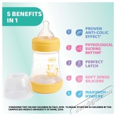 Chicco Perfect5 Anti-Colic cumis&uuml;veg, 150 ml, PP, szilikon, lass&uacute; &aacute;raml&aacute;s, Unisex, 0+ h&oacute;napos korig Sz&eacute;ps&eacute;g&aacute;pol&aacute;s / Eg&eacute;szs&eacute;g - Baba mama term&eacute;k - Cumis&uuml;veg / cumi / etet&eacute;s kieg&eacute;sz&iacute;tő - 533161
