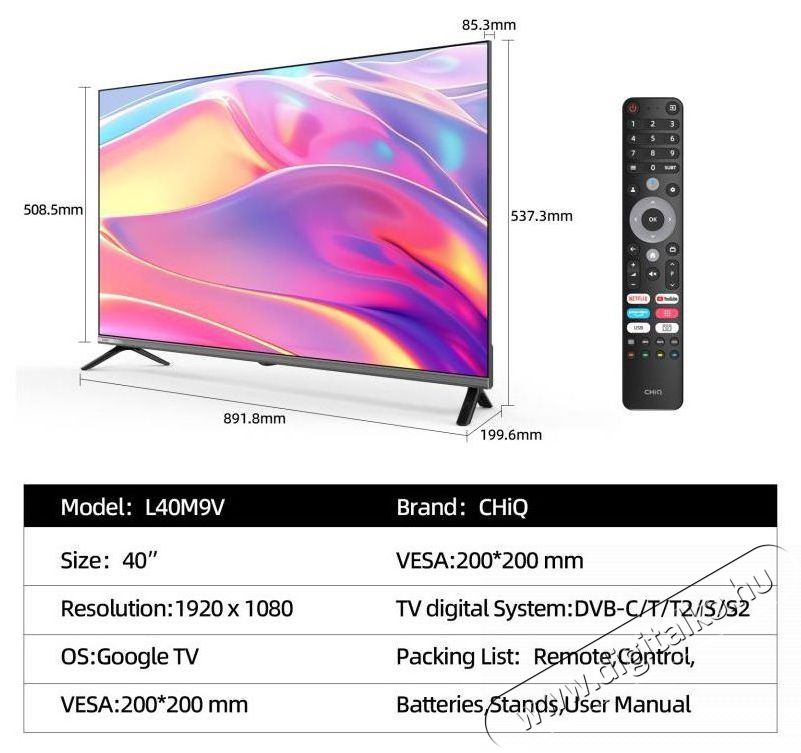 CHiQ L40M9V Telev&iacute;zi&oacute;k - LED telev&iacute;zi&oacute; - 1080p Full HD felbont&aacute;s&uacute; - 511856