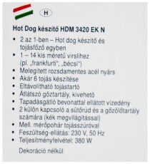 Clatronic HDM 3420 Hotdog készítő Konyhai termékek - Konyhai kisgép (sütés / főzés / hűtés / ételkészítés) - Konyhai különlegesség - 360542