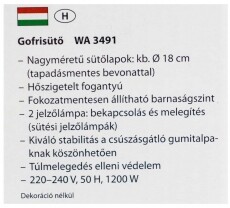 Clatronic WA 3491 gofrisütő - fekete Konyhai termékek - Konyhai kisgép (sütés / főzés / hűtés / ételkészítés) - Melegszendvics / gofri sütő - 347945