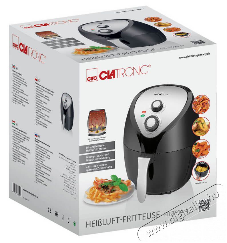 Clatronic FR 3699 H Forrólevegős sütő - fekete Konyhai termékek - Konyhai kisgép (sütés / főzés / hűtés / ételkészítés) - Légkeveréses főzőgép / elektromos kukta / multifunkciós sütő - 360540