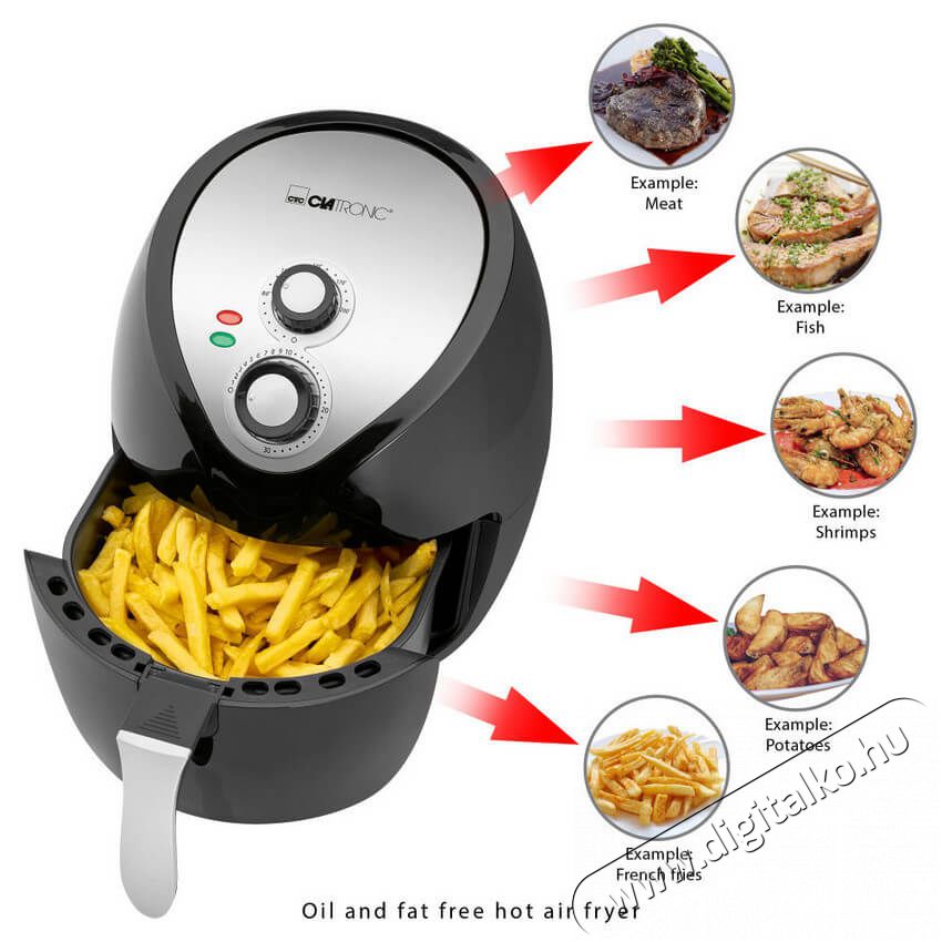 Clatronic FR 3699 H Forrólevegős sütő - fekete Konyhai termékek - Konyhai kisgép (sütés / főzés / hűtés / ételkészítés) - Légkeveréses főzőgép / elektromos kukta / multifunkciós sütő - 360540