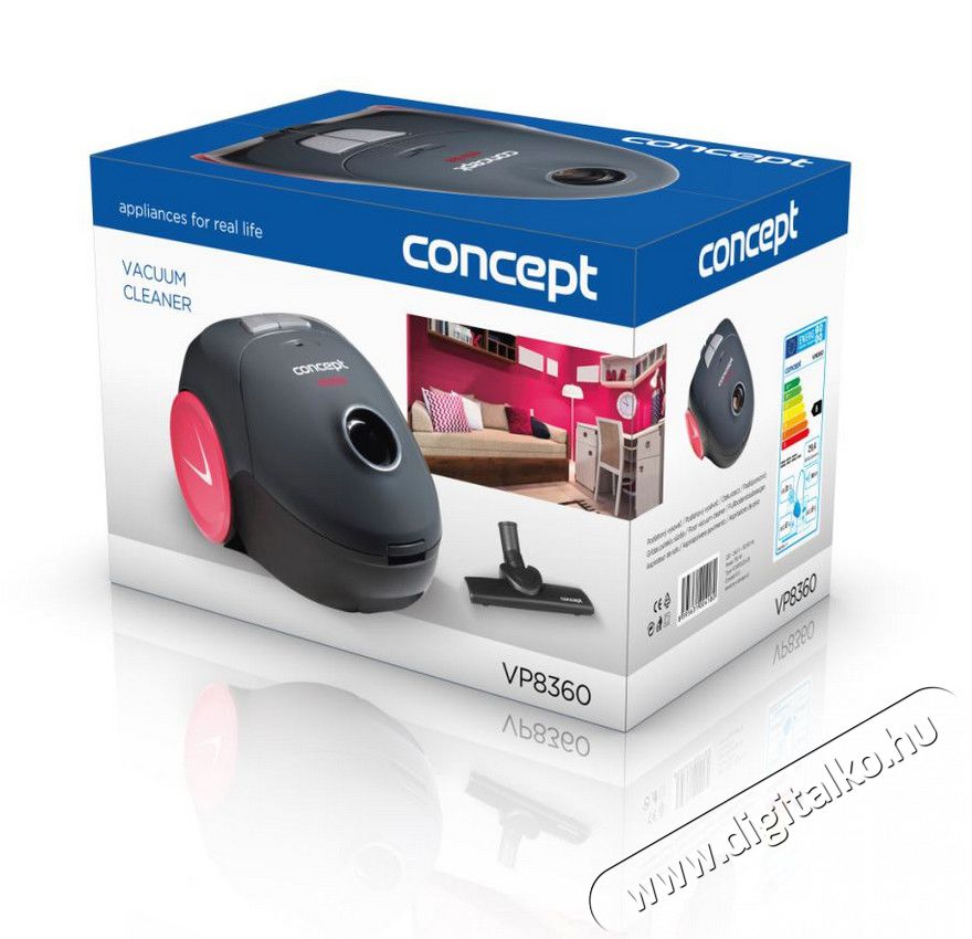 Concept VP8360 porzsákos porszívó - fekete/magenta Háztartás / Otthon / Kültér - Porszívó / takarítógép - Porzsákos porszívó - 351393