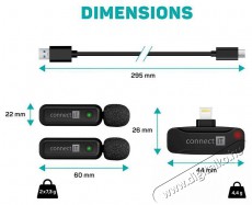 CONNECT IT Wireless Lavalier Lightning (2 db + receiver) készlet Fotó-Videó kiegészítők - Mikrofon - Csíptetős, fej és kitűző mikrofon - 524570