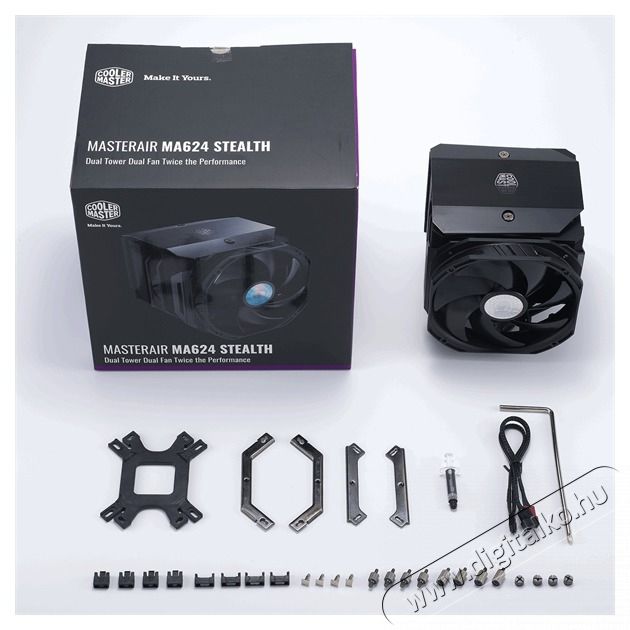 Cooler Master CPU hűtő MASTERAIR MA624 STEALTH, Univerz&aacute;lis, fekete Iroda &eacute;s sz&aacute;m&iacute;t&aacute;stechnika - Sz&aacute;m&iacute;t&oacute;g&eacute;p tartoz&eacute;k - Ventil&aacute;tor - 492537