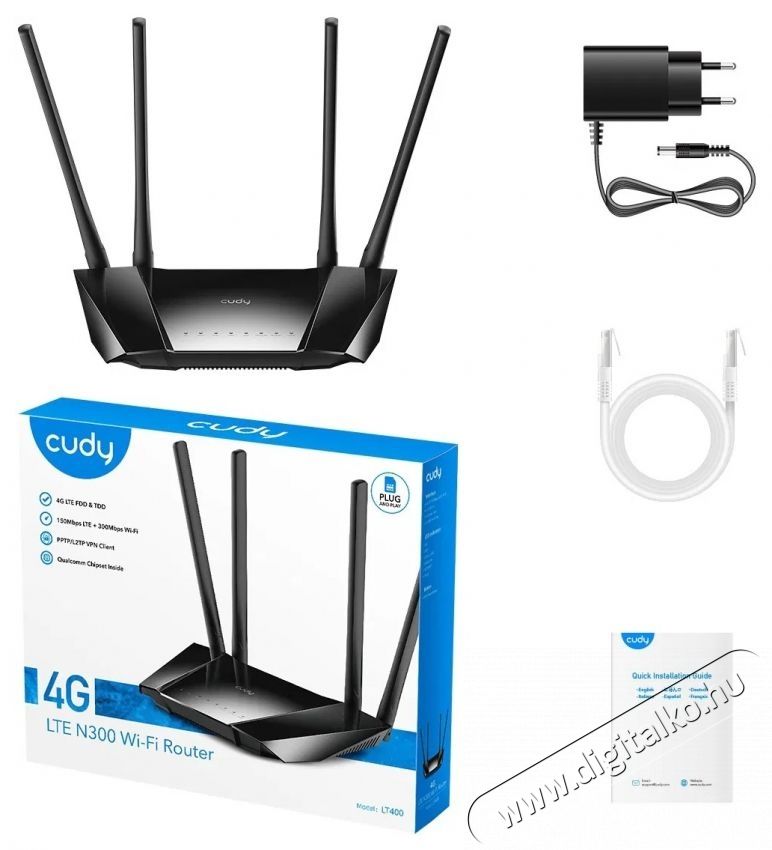 CUDY 4G/LTE N300 Wi-Fi Router Iroda &eacute;s sz&aacute;m&iacute;t&aacute;stechnika - H&aacute;l&oacute;zat - Router - 532518