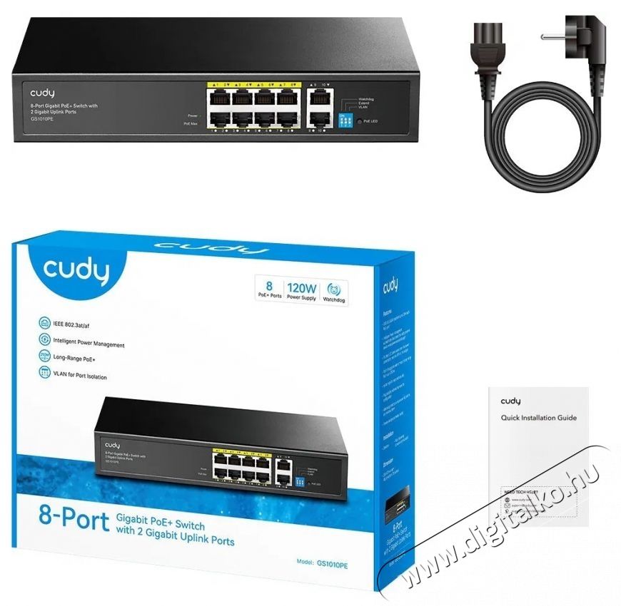 CUDY 8-Port Gigabit PoE+ Switch with 2 Gigabit Uplink Ports 120W Iroda &eacute;s sz&aacute;m&iacute;t&aacute;stechnika - H&aacute;l&oacute;zat - Switch - 532522